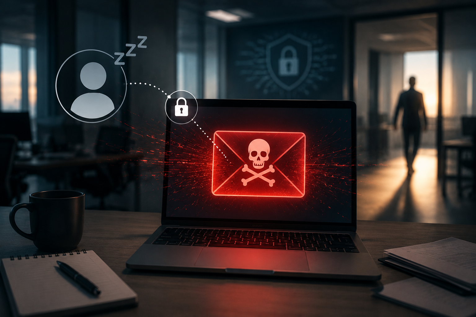 Ein leuchtender digitaler Schutzschild von AWM AwareX isoliert eine kompromittierte interne Datenquelle innerhalb eines Netzwerks